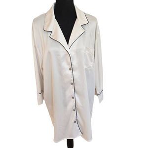 NATORI Private Luxuries Womens Silky Button-up Sleepshirt Nightgown White Medium